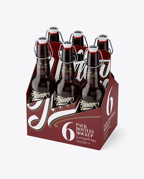 six beer bottles in a cardboard box with the number six on it's side