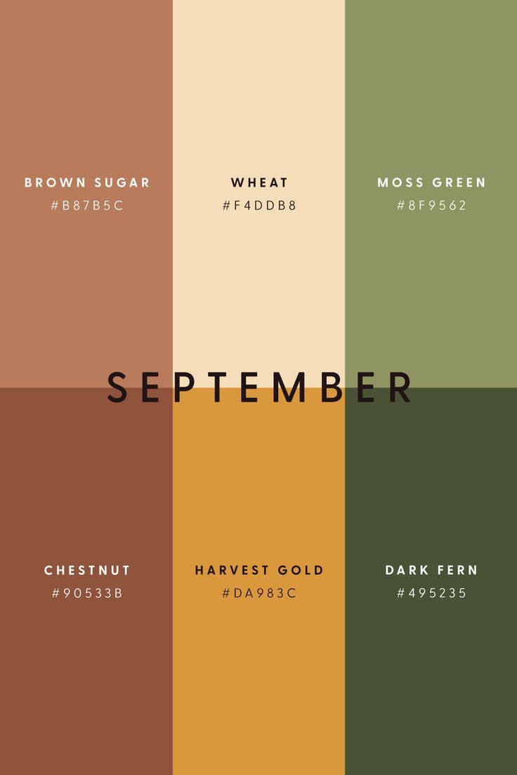 the color scheme for november is shown in shades of brown, green and yellow with black lettering