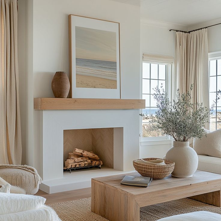 a living room filled with furniture and a fire place