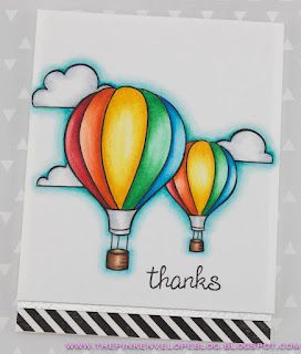 a card with two hot air balloons in the sky and thank you written on it