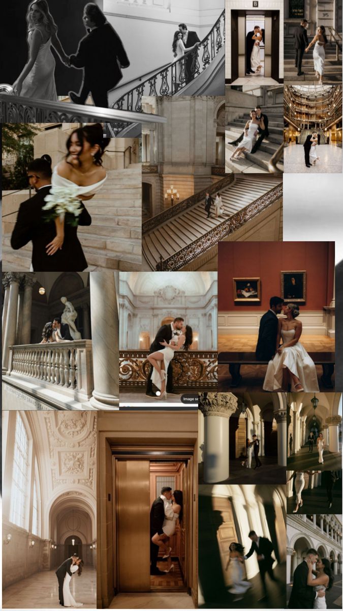 a collage of photos with people in black and white, including an image of a bride and groom