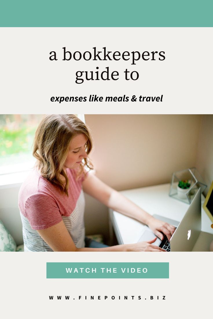 a woman sitting at a desk with a laptop computer in front of her and the words, a bookkeeper's guide to experiences like meals & travel