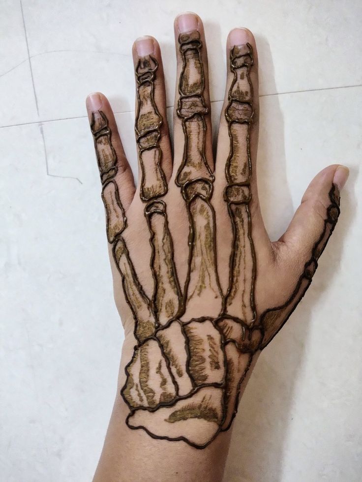 a person's hand that is covered in hendix and has two fingers