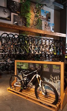 a bicycle is on display in a bike shop