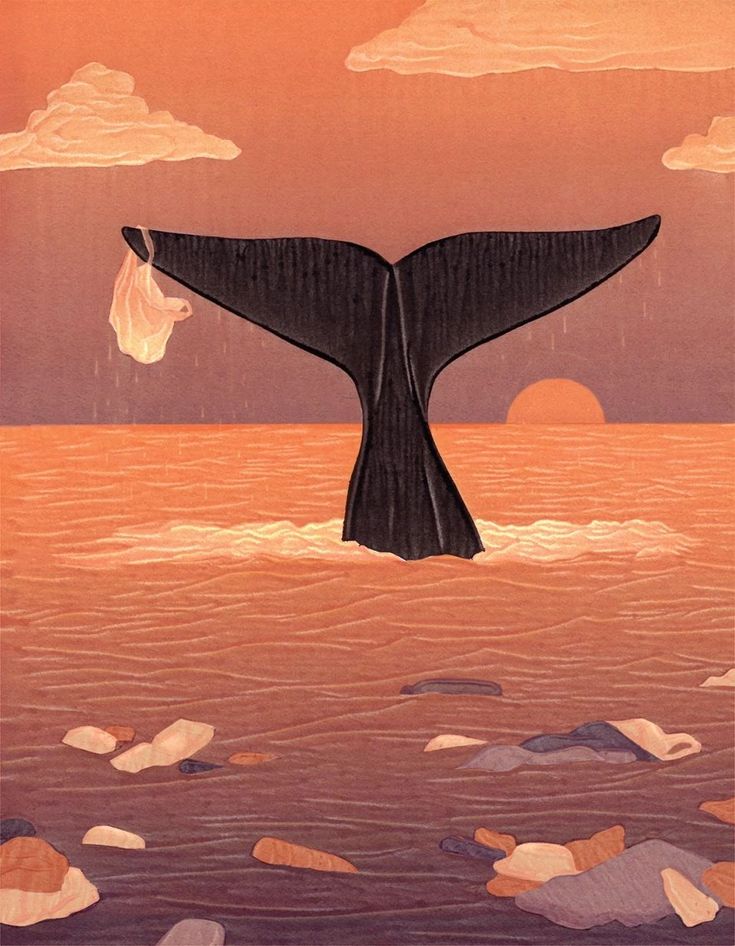 a painting of a whale tail sticking out of the water