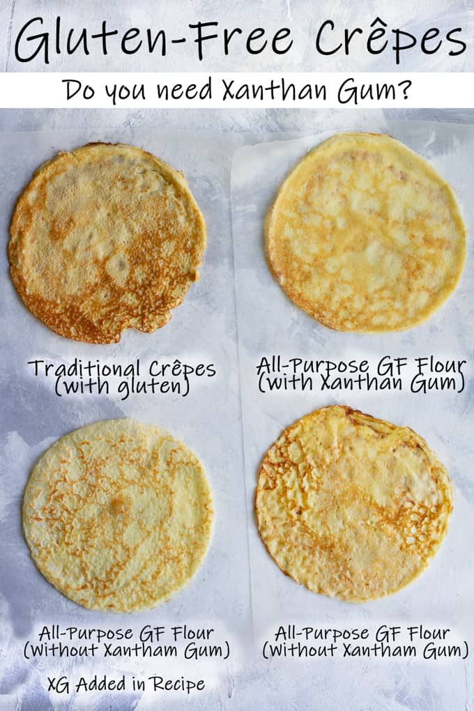 four different types of gluten - free crepes on parchment paper