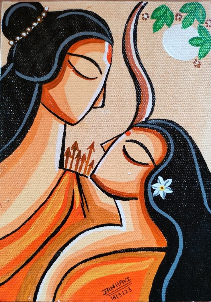 a painting of two women embracing each other