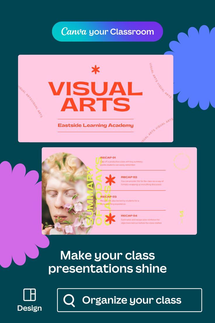 an advertisement for visual arts, with the words make your class presentations shine on it