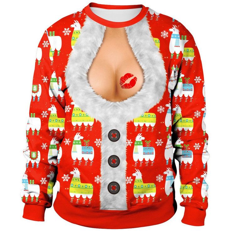 Funny Boobs Alpaca Christmas Sweater  Tl Shipping from the US. Easy 30 day return policy, 100% cotton, Double-needle neck, sleeves and hem; Roomy Unisex Fit. Christmas Alpaca, Alpaca Christmas, Ugly Christmas Jumpers, Xmas Jumpers, Funny Women, Cozy Knit Sweater, Alpaca Sweater, Chic Sweaters, Urban Chic