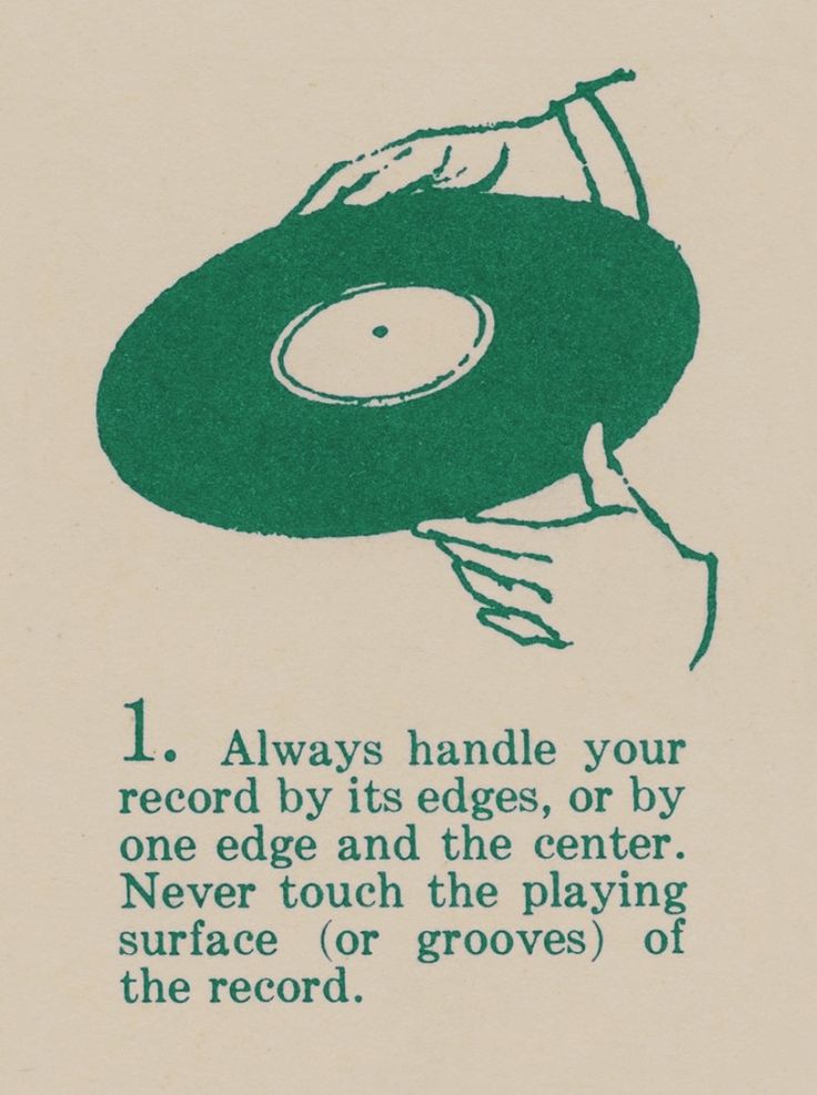 a hand holding a record with the words, i always handle your record by its edges, or by one edge and the center