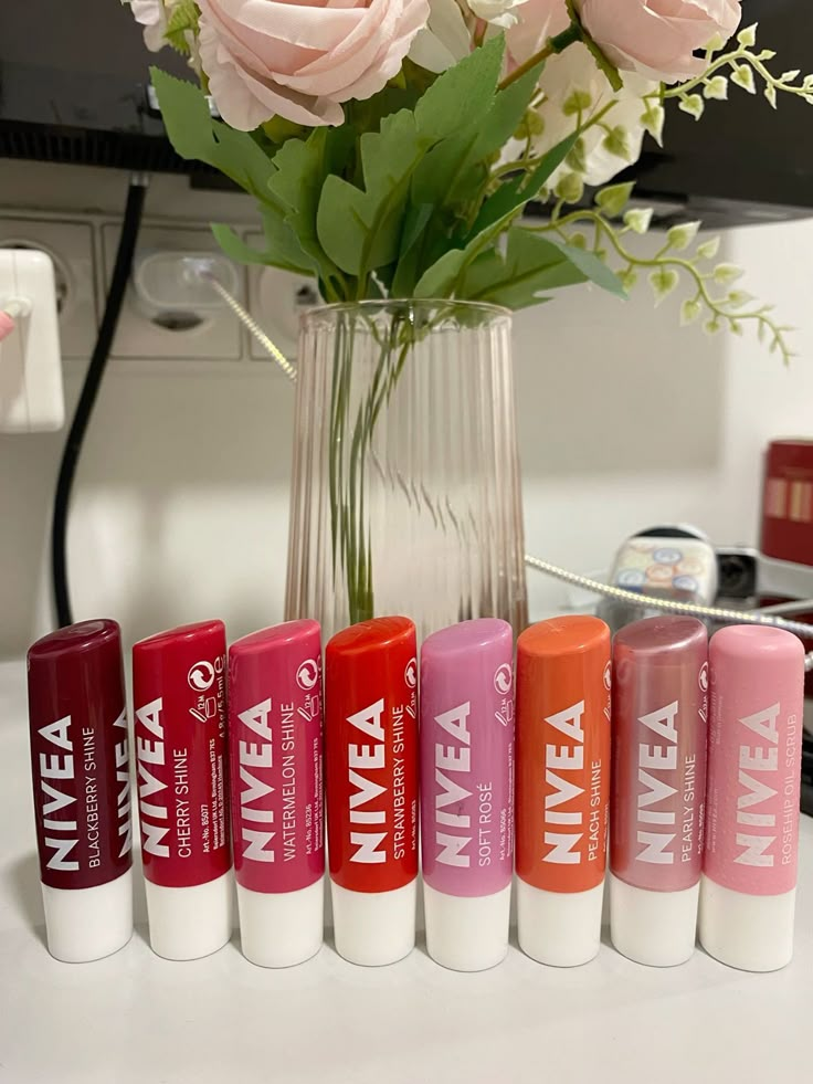 nivea lip balms Nivea Lip Balm Swatch, Nivea Lip Gloss, Nivea Lip Balm Aesthetic, Gloss Nivea, Nivea Chapstick, Nivea Lip Balm, Cherry Lip Balm, Effaclar Duo, Cherry Strawberry