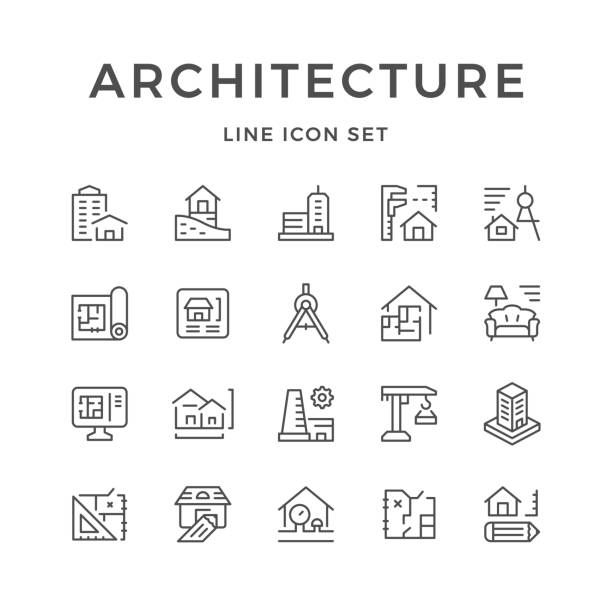 architecture line icon set in modern style