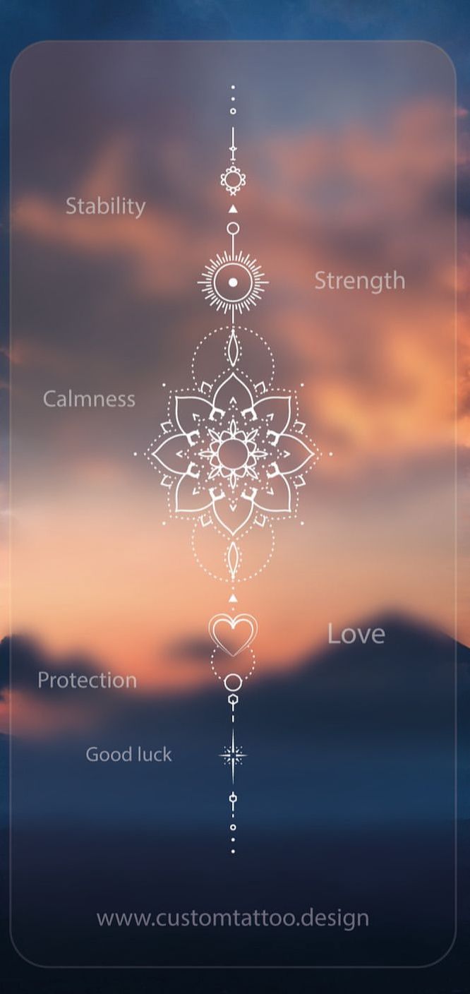 the seven chakras in front of a sunset sky with clouds and mountains behind it