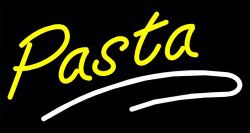 the word pasta written in yellow on a black background