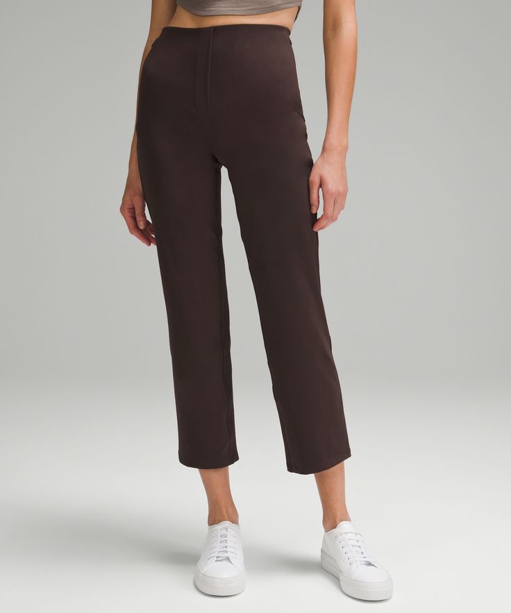 The Ease Of A Pull-On Pant With The Look Of A Trouser. These Office-Ready Crops Feature An Easy-To-Style Silhouette With A Discreet, Smoothing Waistband Thats Stretchy But Comfortably Snug. Designed For Casual. Slim Fit Skims Your Body:subtle Flared Leg:intended To Sit Above Ankle:opt For Your Usual Size. Expect Them To Feel Snug As You Pull Them Over Your Hips But Comfortable Once On. Smooth Fit Waistband Technology Uses Bonded Construction To Create A Comfortable, Smoothing Fit. Hand Pockets. Cropped Pants Women, Womens Capris, Pull On Pants, Running Women, Cropped Pants, Trousers Women, Women Crop, Smoothie, Espresso