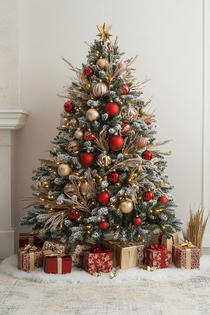 a decorated christmas tree with presents under it