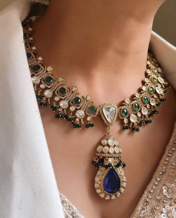 Fine Sabyasachi Inspired Gold Plated Emerald Green Sapphire Blue Wedding Jewelry Kundan Set With Earrings Indian Pakistani Wedding Jewelry - Etsy Sapphire Blue Wedding, Pakistani Wedding Jewelry, Bridal Necklace Indian, Statement Jewelry Outfit, Sabyasachi Jewelry, Blue Wedding Jewelry, Indian Wedding Jewelry Sets, Jewelry Kundan, Kundan Jewellery Set