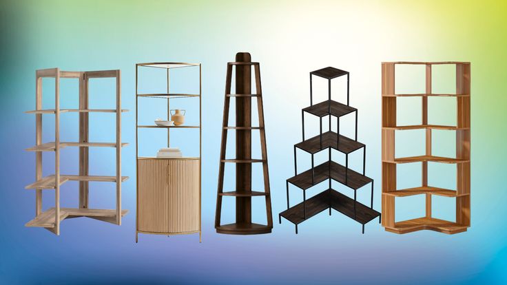 there are several shelves that have different shapes and sizes