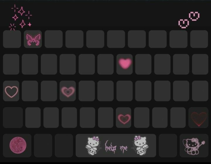 an image of a keyboard with hearts and cats on the keys, which appear to be pink