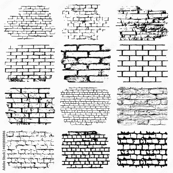 black and white brick wall textures, set of nine different textures for use in graphic design