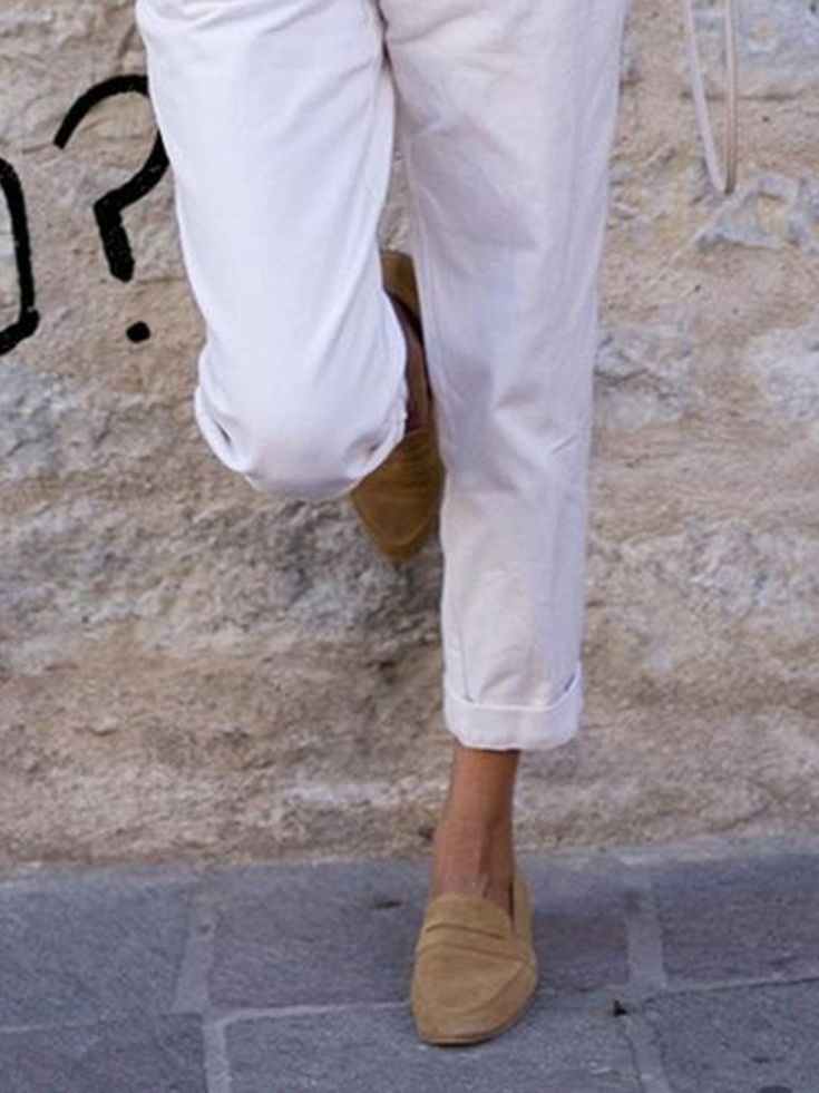 Plain Pants, White / L Casual Baggy High-waisted Bottoms, Casual Ankle-length Harem Pants For Spring, Spring Casual Ankle-length Harem Pants, Casual Ankle-length Spring Harem Pants, Casual High-waisted Pants For Day Out, Trendy Spring Cargo Pants With Tapered Leg, Casual Relaxed Fit Spring Pants, Spring Casual Chinos For Work, Casual Spring Workwear Chinos