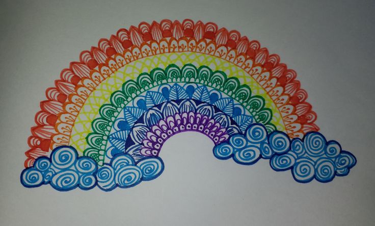 a drawing of a rainbow with swirls on it