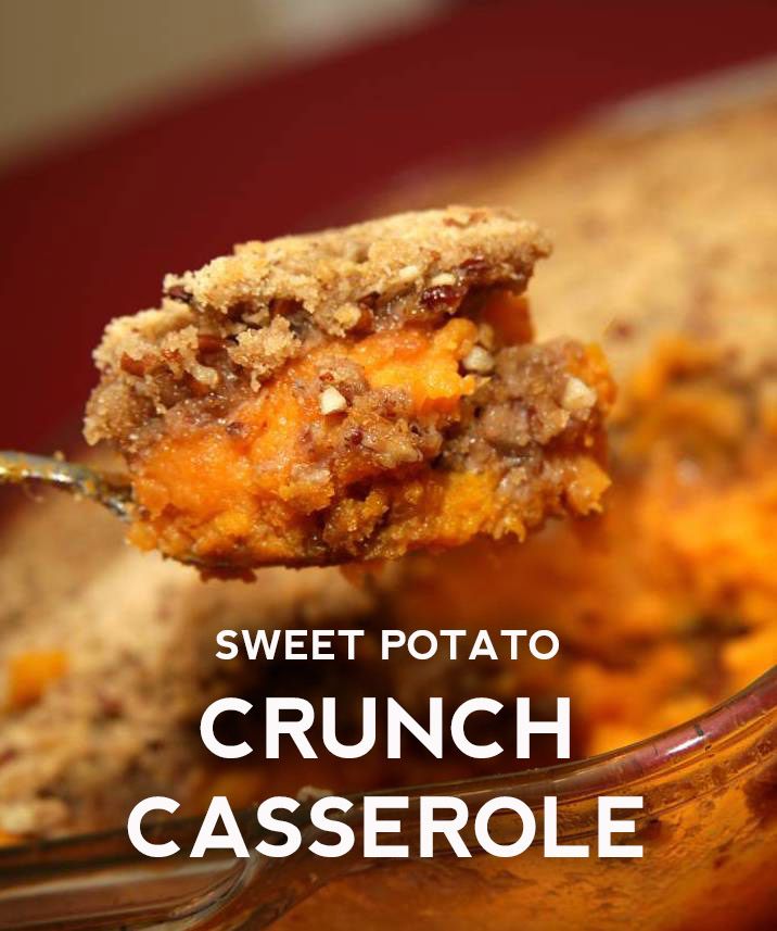 sweet potato crunch casserole in a bowl with a spoon