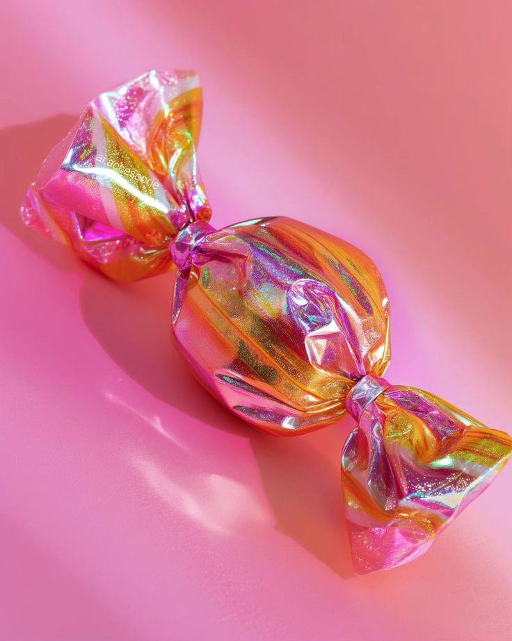 two shiny candy bows on a pink background