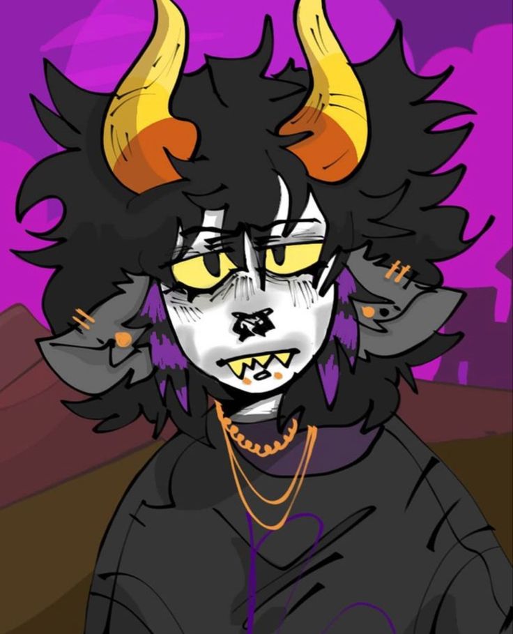 a drawing of a demon with horns on his head