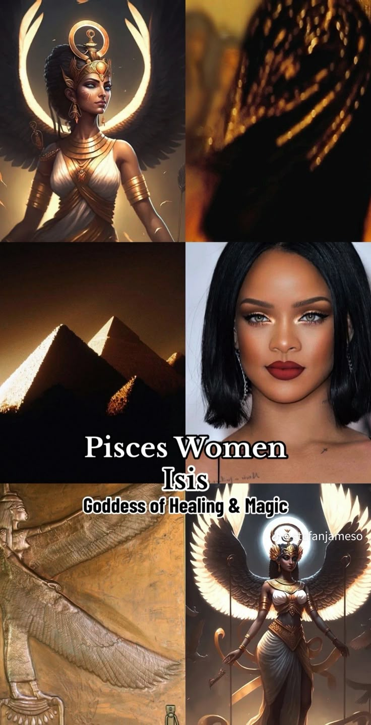 pictures of women with different hair colors and makeup styles, including an egyptian woman in gold