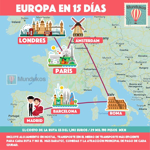 a map with different countries on it and the words europe en 13 dias in spanish