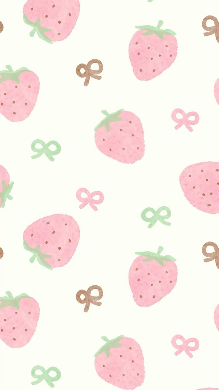 a white background with pink and brown strawberries