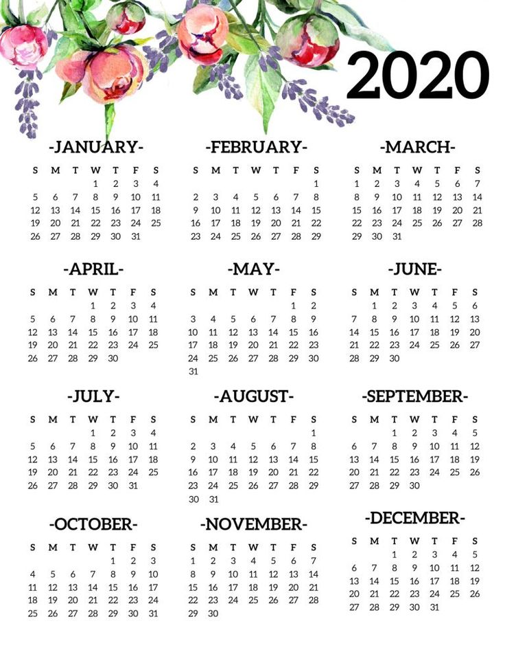 a calendar with watercolor flowers on it and the date for each month in english