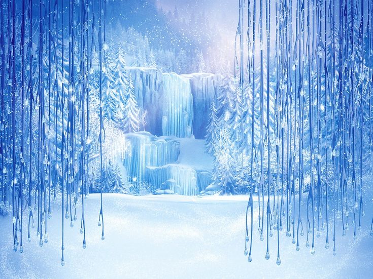 an image of a frozen waterfall with icicles hanging from it's sides in the snow