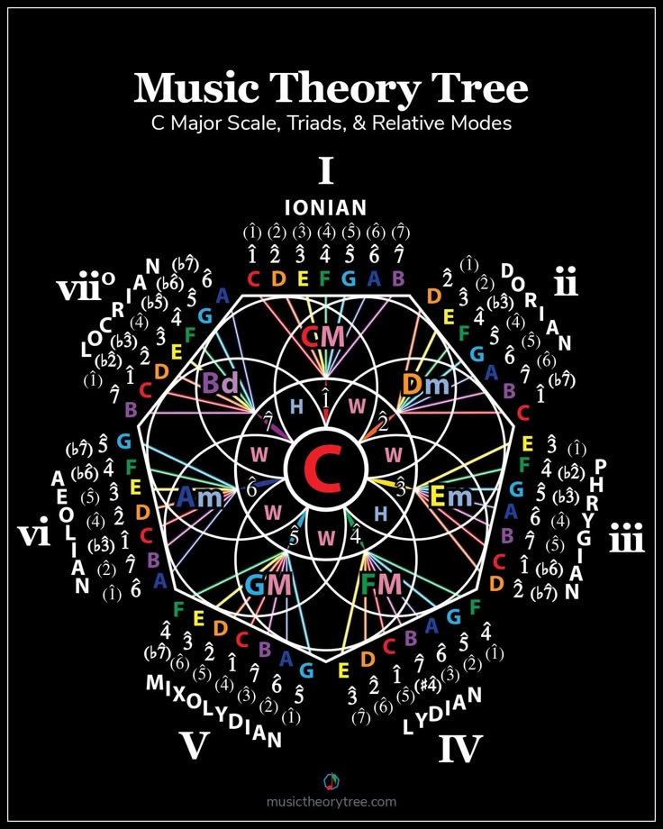 the cover of music theory tree, which includes several symbols and their corresponding names in different languages