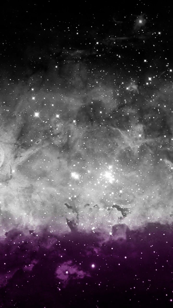 the space is filled with many stars and purple hues in black and white colors