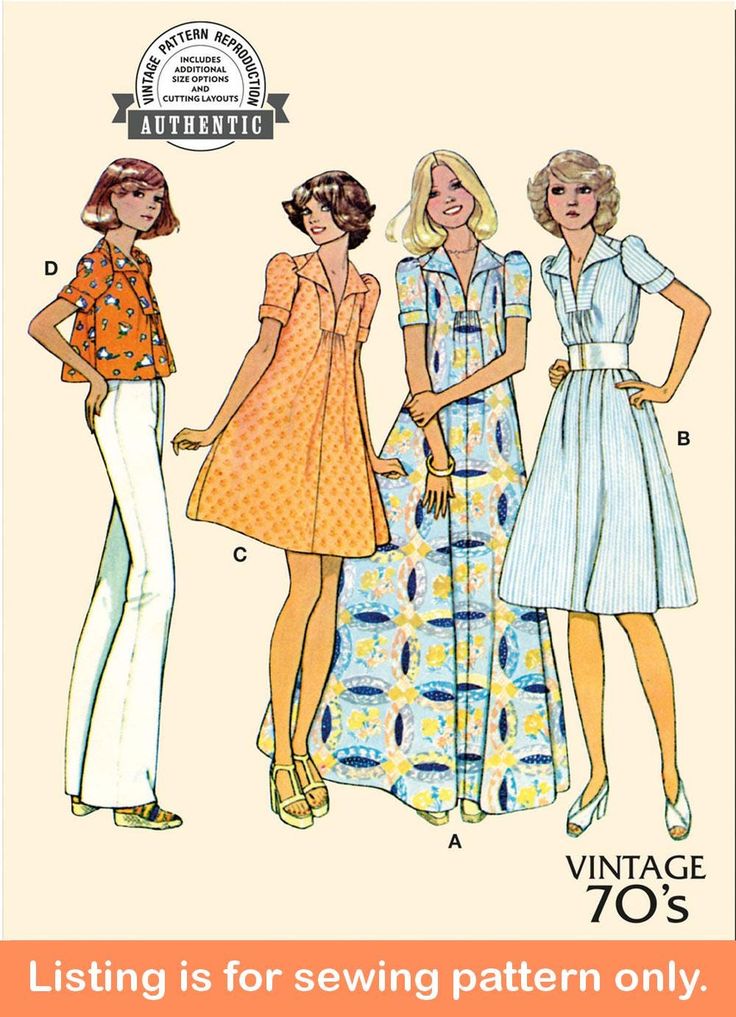 Sewing Pattern Make Retro Clothing for Women Physical Paper Pattern Uncut and Factory Folded This listing is for one sewing pattern to make all of the items listed below.  Directions and pattern pieces are included.  Please note that anything else shown as well as any fabric or supplies needed are not included. These pieces bring the 70s into today!  Sew a dress or top with flared collar, short sleeves with cuffs, and gathered front bodice.  Shirt comes to just above the waist and dress can be made in any of the three lengths shown.  Decorate with optional purchased stretch lace. *retro top *short retro dress *midi retro dress *long retro dress You Choose From Sizes: *Women 6 to 14 *Women 16 to 24 Simplicity 8492 Retro Sewing Patterns 1970s, Bodice Shirt, Retro Sewing Patterns, 70s Clothing, Retro Tops, Pattern Pieces, Retro Clothing, 70s Dress, Paper Pattern