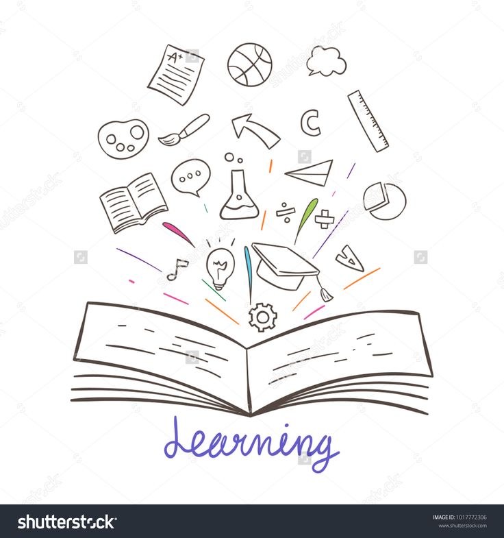 an open book with icons coming out of it and the word learning on top of it