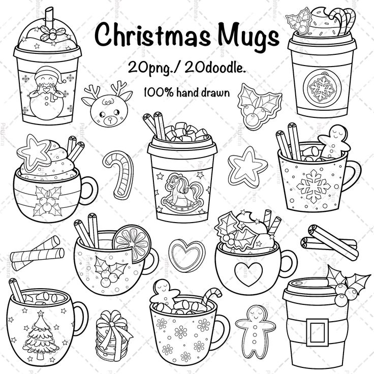 christmas mugs coloring pages for adults and children to print on or use in the classroom