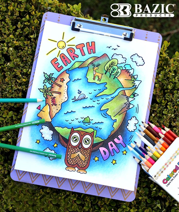 an earth day coloring book with colored pencils and markers