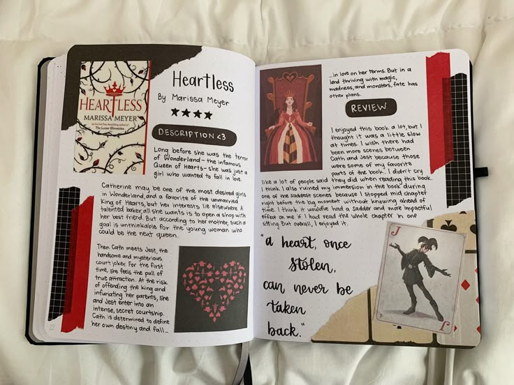 an open book with pictures and words on it, in the shape of a heart