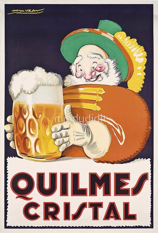 an old poster advertising quilmes cristal beer with a man holding a mug