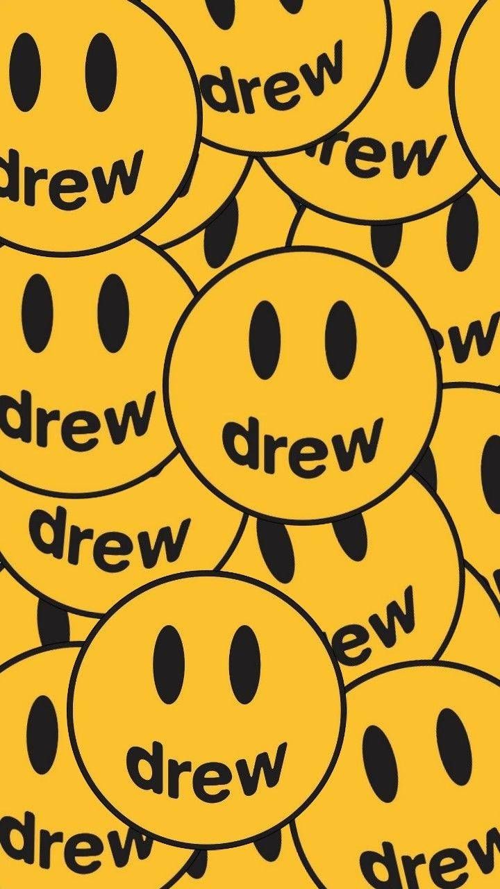 many smiley faces with the words drew drawn on them in black and yellow colors,