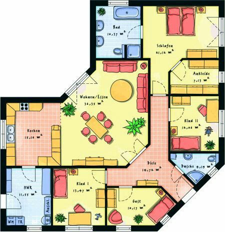 the floor plan of an apartment with two bedroom, one bathroom and another living room