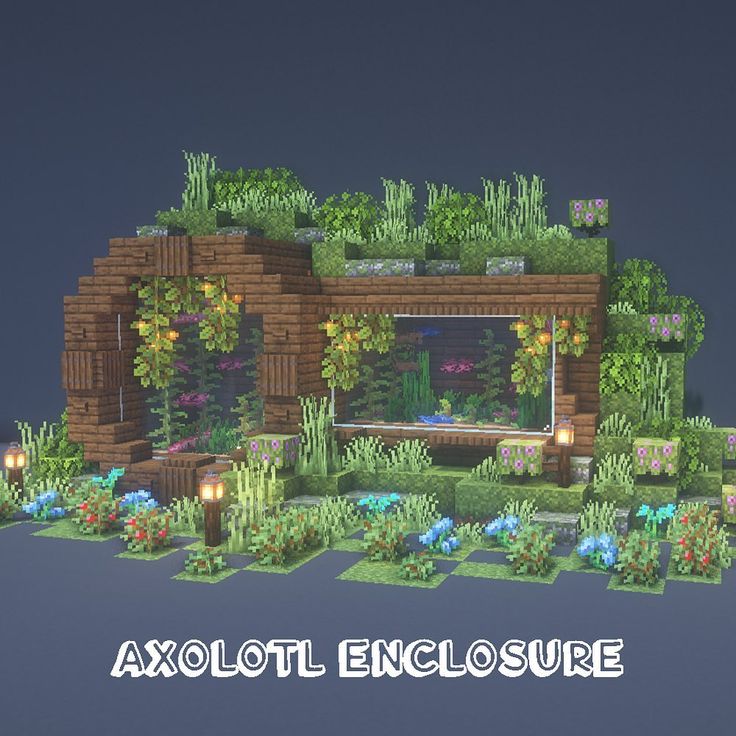 an image of a building with plants growing out of it and the words axolot enclosure above it