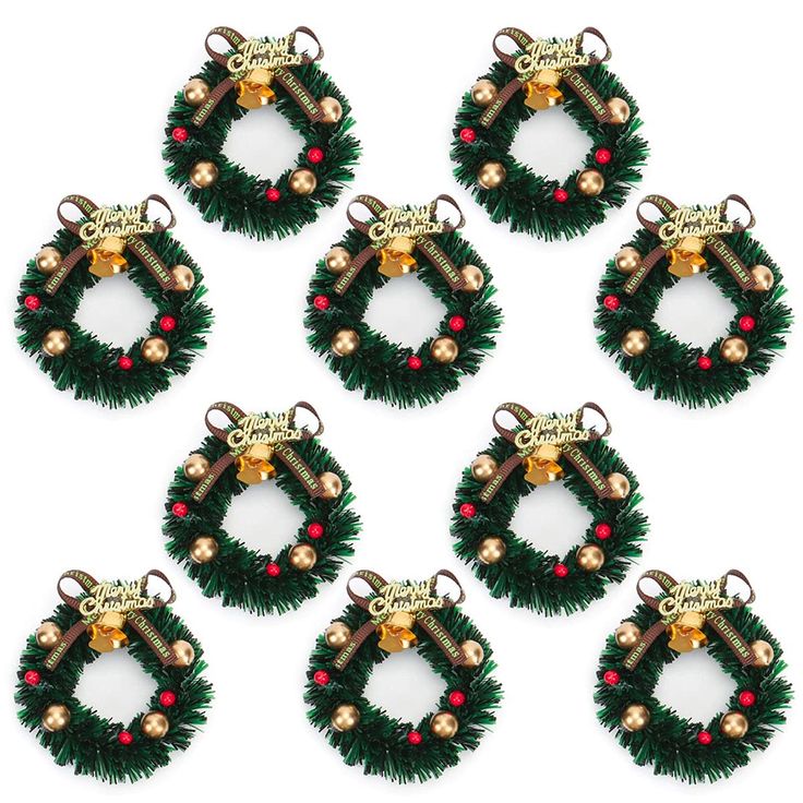 PRICES MAY VARY. 🎀Package includes 10 pcs Mini Wreaths with gold bell. 🎀Christmas wreath diameter: Approx. 6cm/2.36 inch. 🎀Material: Ribbon+plastic+metal, nice texture and good looking. 🎀Suitable for 1:12 scale dollhouse. 🎀Perfect for dollhouse collection, pretend play toys, Xmas tree Christmas holiday decorations, DIY craft accessories. Mini Artificial Christmas Wreaths Ornaments Christmas Wreaths Ornaments, Button Trees, Windows Christmas, Holiday Decorations Diy, Dollhouse Door, Dollhouse Collection, Gold Christmas Tree Decorations, Artificial Christmas Wreaths, Christmas Angel Ornaments