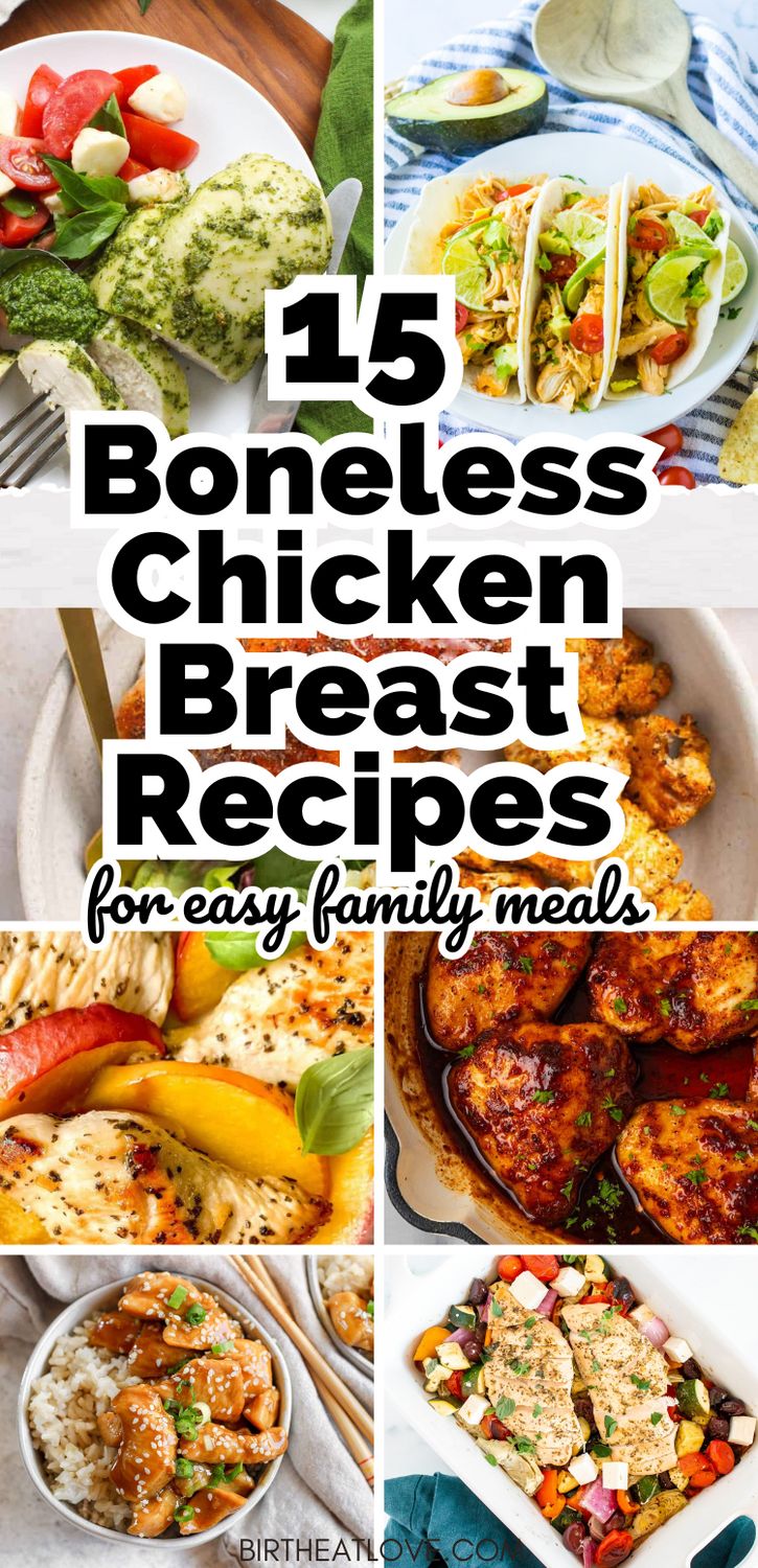 Simple and delicious boneless chicken breast recipes for easy family meals! These recipes with boneless chicken breast are the BEST! You'll love these quick and easy chicken breast recipes for easy meals and weeknight dinners. #chickenrecipes #easymeals Chicken Meal Recipes Dinners, Chicken Breast Easy Recipes Quick, Cheap Chicken Recipes Budget, Healthy Recipes Chicken Breast, Best Boneless Chicken Breast Recipes, Quick Healthy Chicken Breast Recipes, Easy Dinners With Chicken, Easy Recipes With Chicken Breast, Quick Boneless Chicken Breast Recipes