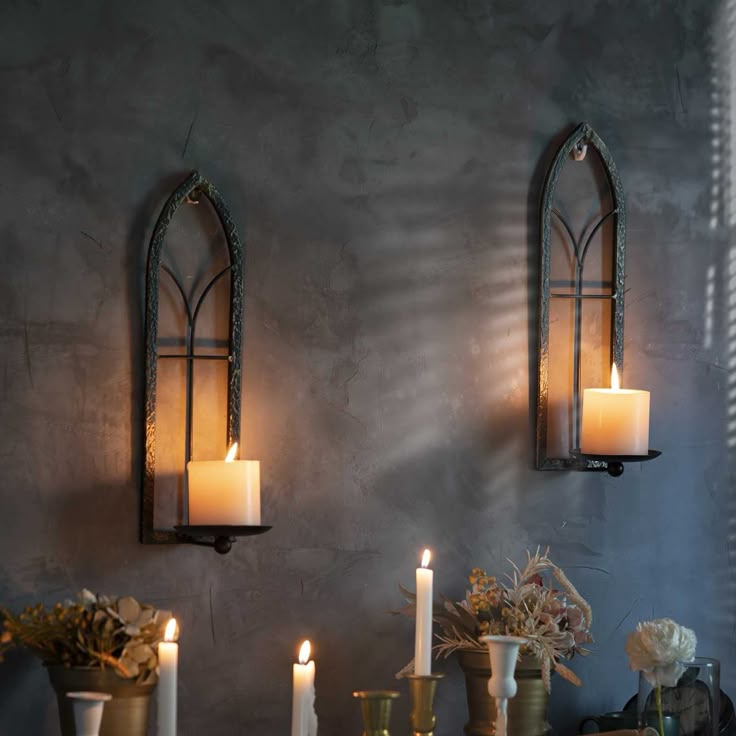 PRICES MAY VARY. BLACK CANDLE SCONCE- Add an eye-catching look to any space with this window shape pair of wall sconce candle holders. Any combination of shapes is possible.It measures 15.7inch X 4.7inch ,Disc diameter 3.9 inch MATERIAL-Our candle sconce is made of metal, hard, not easily deformed. You can use it for a long time with no special maintenance is required.It shows a variety of styles and perfect decor for the any room. Such as living room, bedroom, bathroom, dining room and entrance Rustic Wall Candle Holders, Wall Mounted Candle Holders, Gothic Wall Decor, Candle Wall Art, Sconces Living Room, Wall Candle, Sconces Bedroom, Wall Candle Holders, Candle Wall Sconces