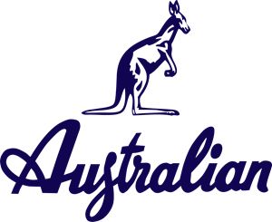 the australian kangaroo logo is blue and has an image of a kangaroo on it's back