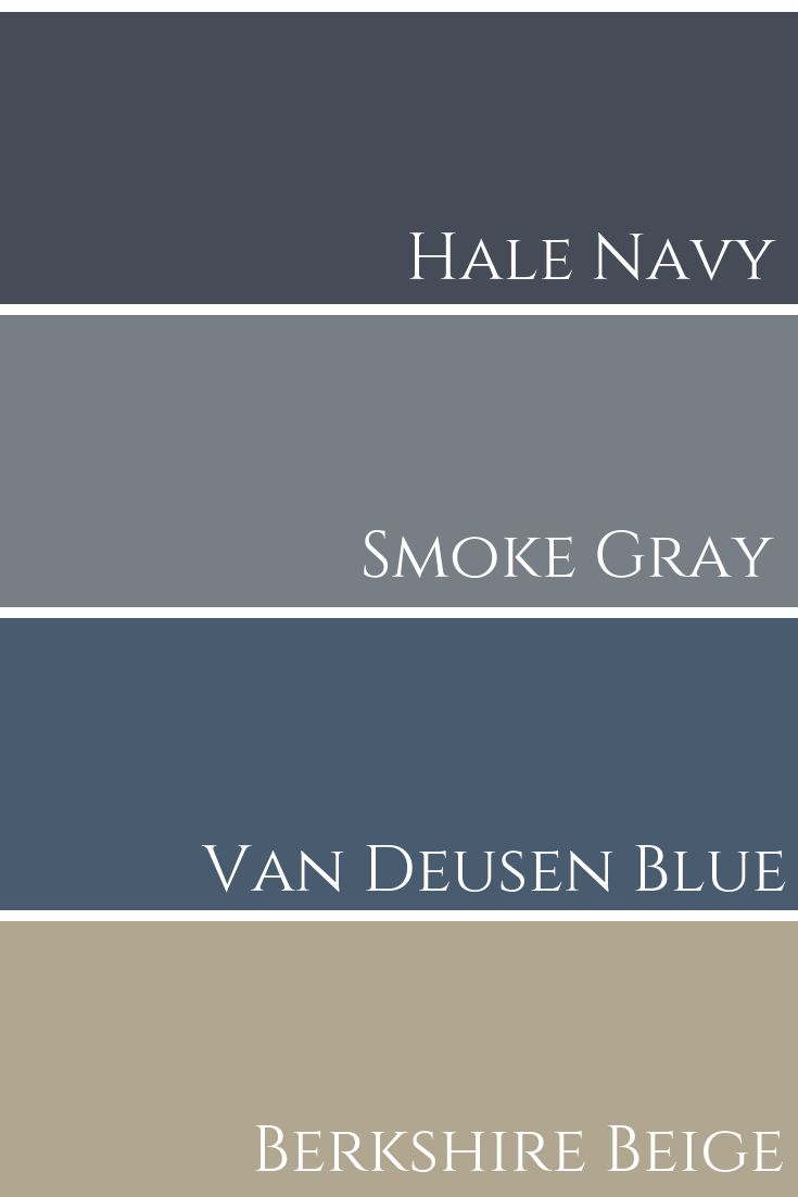 Hale Navy & Smoke Gray & Van Deusen Blue & Berkshire Beige Comparison Navy Blue And Grey Living Room, Blue Living Room Color, Van Deusen Blue, Navy Living Rooms, Colors Combinations, Hale Navy, Beige Living Rooms, Living Room Color Schemes, Room Color Schemes